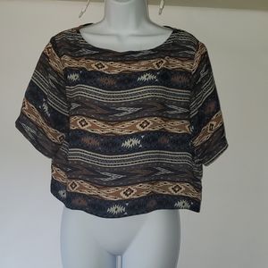 Navy & Mocha Sheer Striped Aztec Top